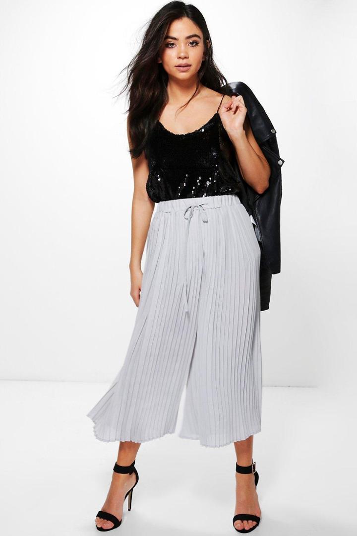 Boohoo Ailani Pleated Tie Waist Woven Culottes Grey