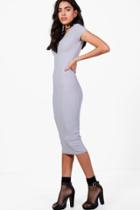 Boohoo Olivia V Neck Ribbed Midi Dress Grey