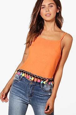 Boohoo Petite Georgie Tassel Hem Cami Top
