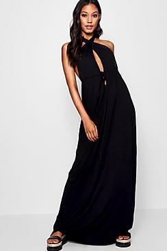 Boohoo Una Plunge Front Halterneck Maxi Dress