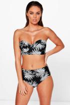 Boohoo Paphos Mono Leaf Underwired High Waist Bikini Black