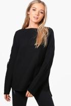 Boohoo Penny Oversized Lace Up Sleeve Jumper Black