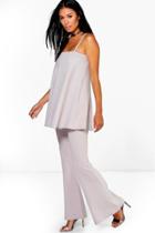 Boohoo Megan Longline Strappy Top And Flare Co-ord Grey