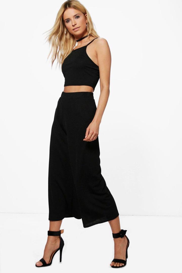 Boohoo Selina Strappy Crop & Culotte Co-ord Set Black