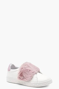 Boohoo Kayla Faux Fur Strap Trainers