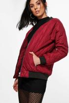 Boohoo Alexis Quilted Bomber Jacket Wine