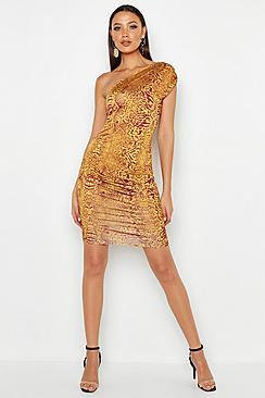 Boohoo Tall Animal Print One Shoulder Bodycon Dress