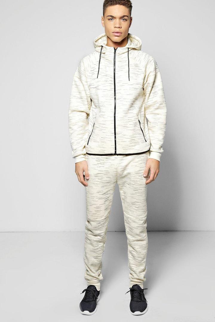 Boohoo Space Dye Hoodie With Scoop Hem Tracksuit Ecru