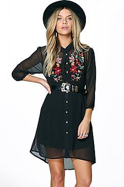Boohoo Boutique Ana Embroidered Shirt Dress