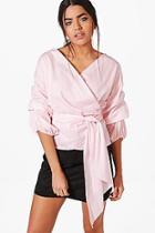 Boohoo Aylin Ruffle Sleeve Stripe Wrap Shirt