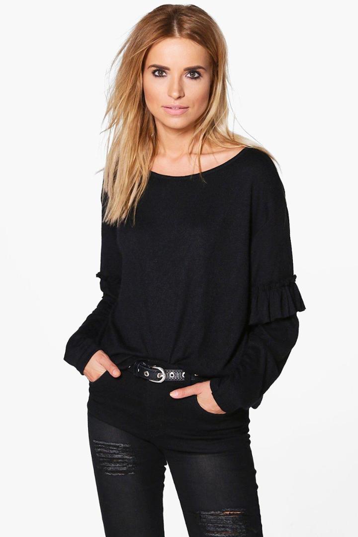 Boohoo Annabelle Ruffle Sleeve Jumper Black