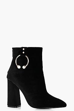 Boohoo Lola Block Heel Horse Bit Trim Ankle Boots