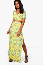 Boohoo Ida Tropical Crop & Maxi Skirt Co-ord Yellow