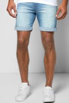 Boohoo Skinny Fit Mid Wash Denim Shorts In Mid Length Blue