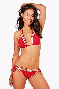 Boohoo Crete Boutique Crochet Contrast Triangle Bikini