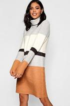 Boohoo Roll Neck Colour Block Knitted Dress