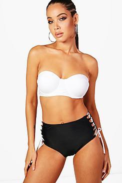 Boohoo Cancun Monochrome Lace Up Underwired Bikini
