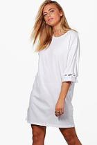 Boohoo Lola Eyelet Lace Up Cuff T-shirt Dress