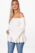 Boohoo Plus Sophia Off The Shoulder Flare Sleeve Top