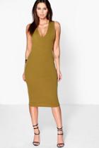 Boohoo Kimmy Cut Out Side Plunge Midi Dress Ochre