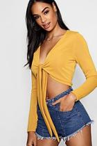Boohoo Tie Front Knitted Crop