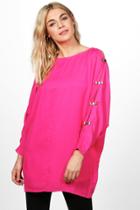 Boohoo Amy Bow Trim Sleeve Top Pink