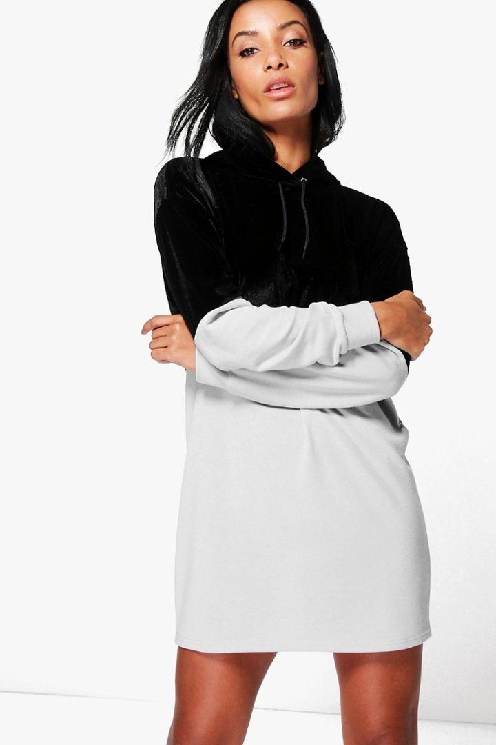 Boohoo Abbey Velvet Colour Block Sweatshirt Dress Grey