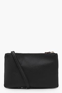 Boohoo Mia Double Zip Cross Body Bag