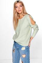 Boohoo Matilda Cold Shoulder Jumper Green