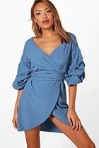 Boohoo Volumised Ruched Wrap Shirt Dress