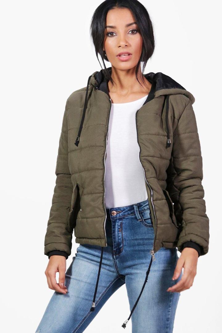 Boohoo Harriet Hooded Padded Jacket Khaki