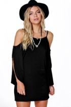 Boohoo Loraine Cold Shoulder Split Shift Dress Black