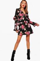 Boohoo Ellie Ruffle Detail Floral Woven Tea Dress