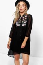 Boohoo Plus Winnie Embroidered Shirt Dress Black