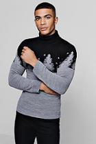 Boohoo Muscle Fit Forest Roll Neck Christmas Jumper
