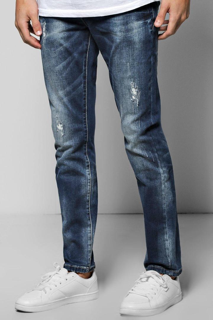 Boohoo Skinny Fit Destroyed Effect Jean Blue