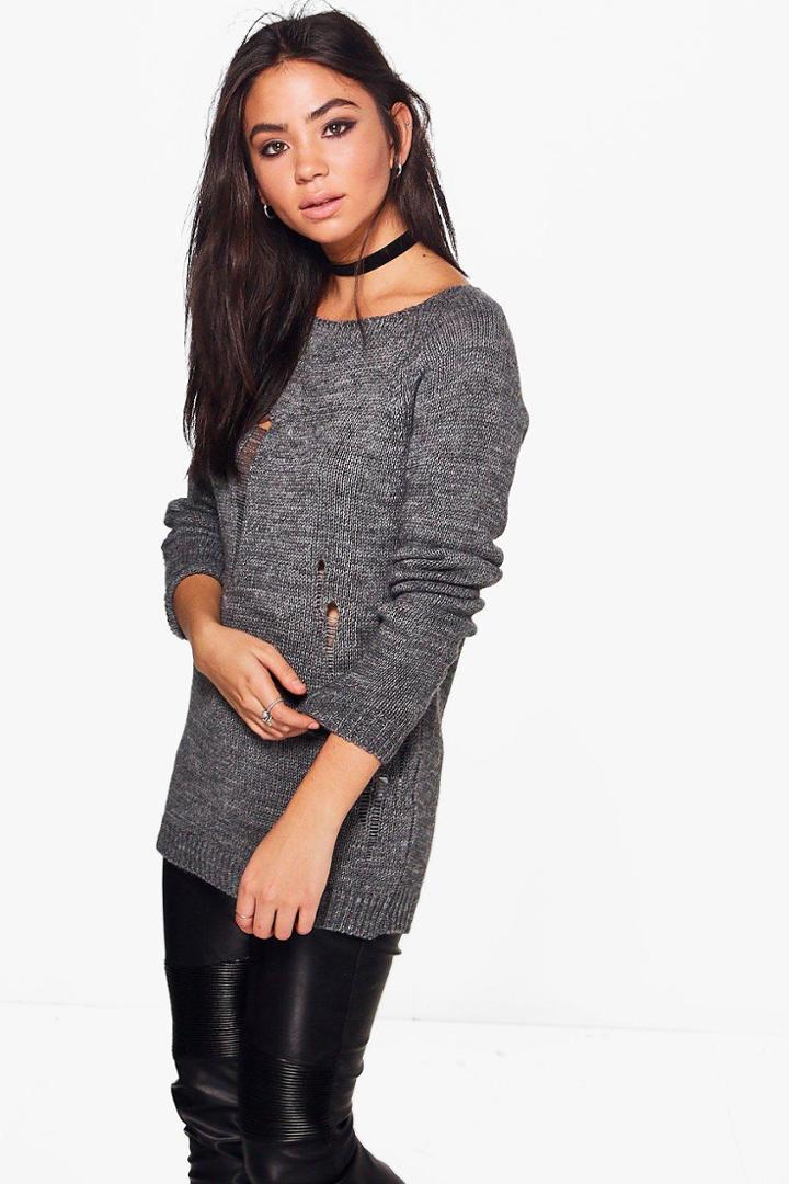 Boohoo Maria Ladder Knit Jumper Grey