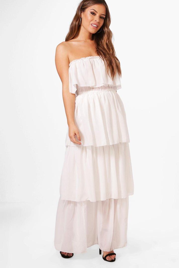 Boohoo Petite Boutique Gigi Bandeau Ruffle Maxi Dress White