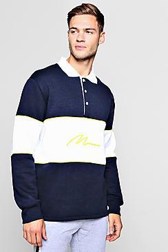 Boohoo Neon Man Signature Colour Block Rugby Polo