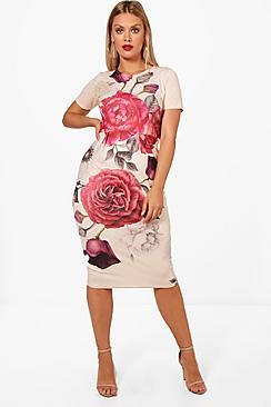 Boohoo Plus Molly Floral Crepe Wiggle Dress