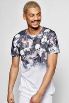 Boohoo Skull Floral Faded Sublimation T Shirt White