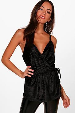 Boohoo Velvet Wrap Over Cami