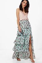 Boohoo Everly Large Floral Ruffle Tiered Maxi Skirt