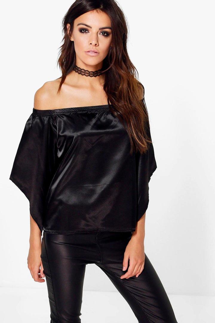 Boohoo Katie Silky Off The Shoulder Top Black
