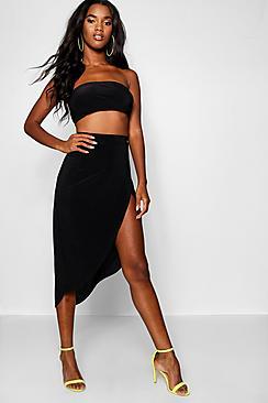 Boohoo Bandeau Top + Wrap Midi Skirt Co-ord