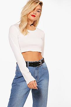 Boohoo Sara Basic Rib Long Sleeve Crop