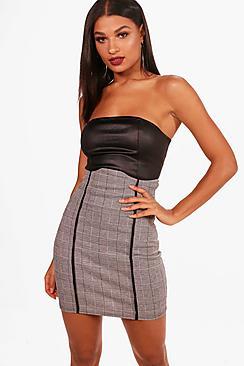 Boohoo Ruby Mono Check Woven Paperbag Mini Skirt