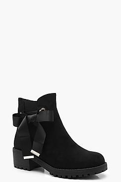 Boohoo Ribbon Tie Chunky Chelsea Boots