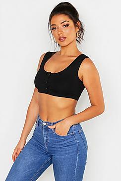 Boohoo Rib Knit Button Through Micro Crop Top