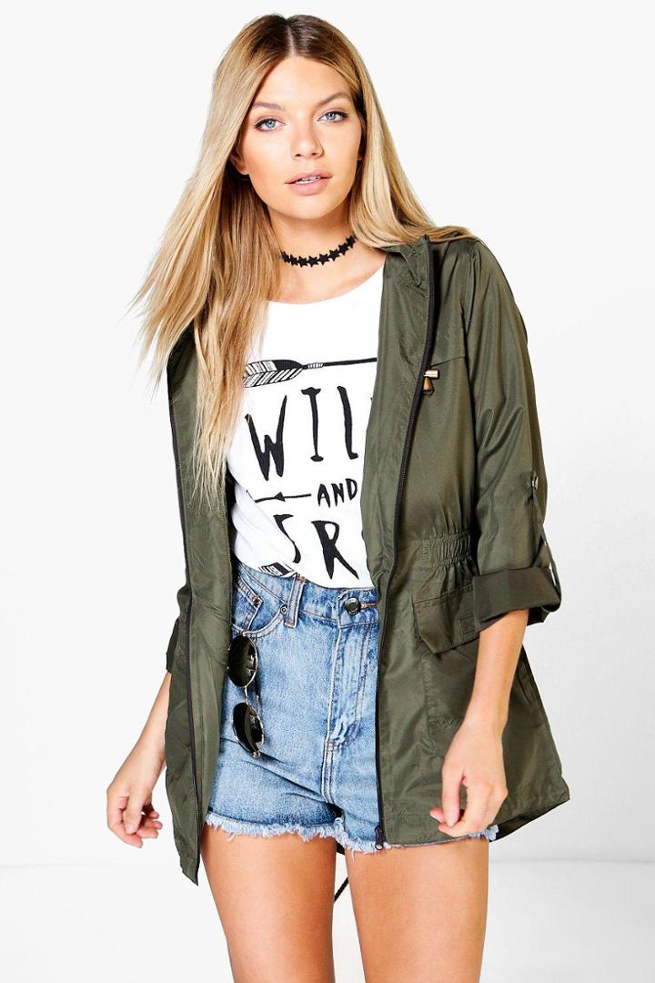 Boohoo Lola Zip Through Festival Mac Khaki